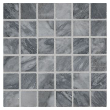 3/4" square mosaic in polished bardiglio turno marble.