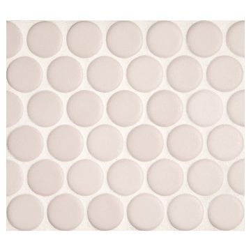 1" porcelain penny round mosaic tile in matte finished Light Iveny color.
