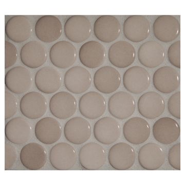 1" porcelain penny round mosaic tile in gloss finished Iveny color.