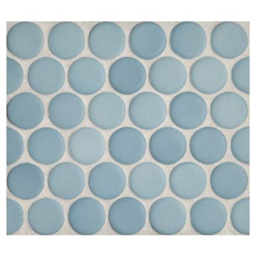 1" porcelain penny round mosaic tile in matte finished Agua Azul color.