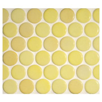 1" porcelain penny round mosaic tile in gloss finished Amarillo color.
