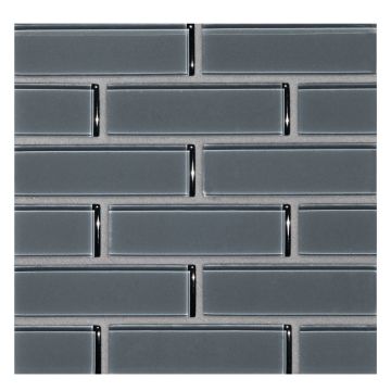 1" x 3" Brick glass mosaic in Camelot Gray color with a Gloss finish.