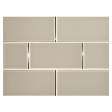 3" x 6"  glass subway tile in Sultan Gray color with a gloss finish.