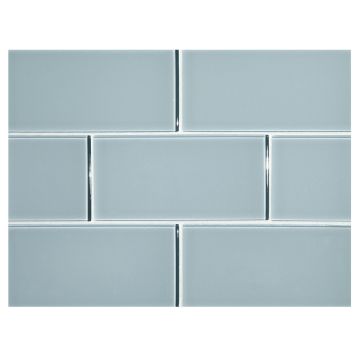 3" x 6"  glass subway tile in Fountain color with a gloss finish.