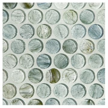 3/4" glass penny round tile in Selium color with a natural finish.