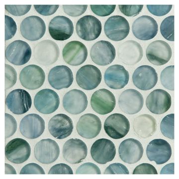 3/4" glass penny round tile in Elbeon color with a silk finish.