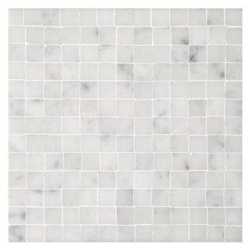 3/8" Square tight joint mosaic in polished Carrara marble.