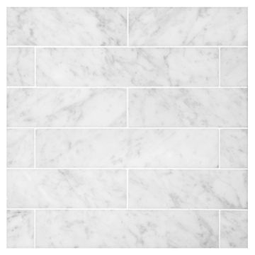 2" x 9" field tile in polished Carrara marble.