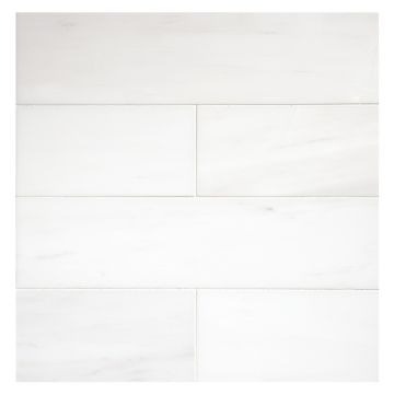 3" x 12" subway tile in polished White Whisp Dolomiti marble.
