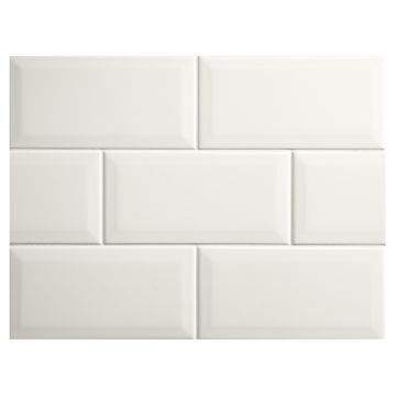 4" x 8" beveled ceramic tile in Balsa color with a gloss finish.