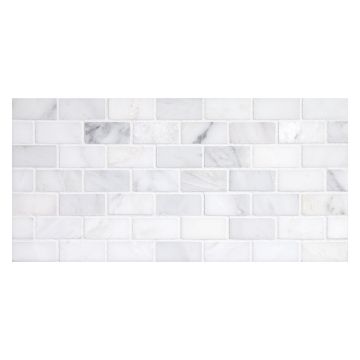 3/4" x 1-5/8" Brick mosaic tile in honed White Blossom marble.