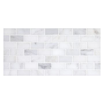 3/4" x 1-5/8" Brick mosaic tile in polished White Blossom marble.