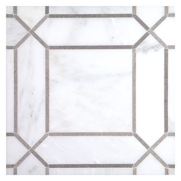 Astor Square mosaic tile in White Blossom and Cinderella Grey marble.