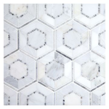 Allude-Concentric Hexagon mosaic in honed Arcello and polished Grey marble.