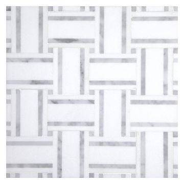 Large Linear Weave mosaic in polished Thassos and Carrara marble.