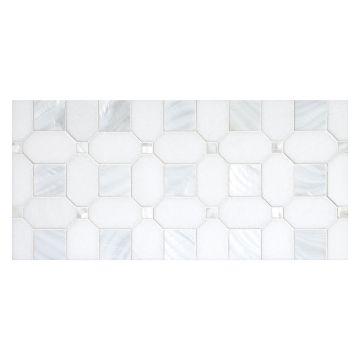 Octalogon mosaic in Thassos marble with natural White Shell accents.