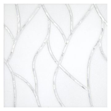 Secret Garden waterjet mosaic in Thassos marble with white shell accents.