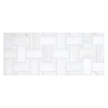 Basketweave mosaic in polished White Whisp Dolomiti marble.