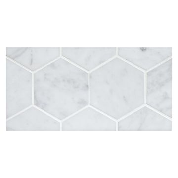 4" Hexagon mosaic in honed Carrara marble.