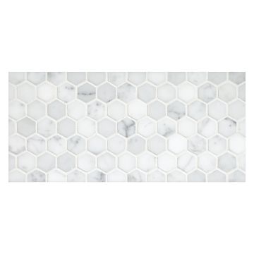 1" hexagon mosaic in polished statuary marble.