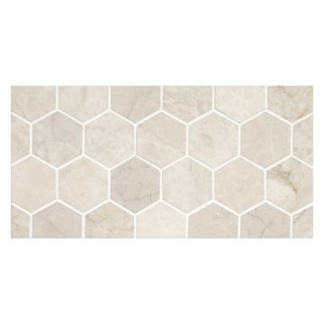 2" hexagon mosaic in polished Bourges Beige marble.