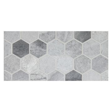 2" Hexagon mosaic tile in polished Gris De Bleu marble.
