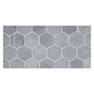 2" hexagon mosaic tile in honed Bardiglio Bleu marble.