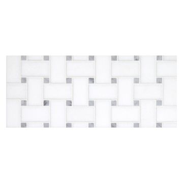 Basketweave mosaic tile in polished Thassos marble with Carrara dots.
