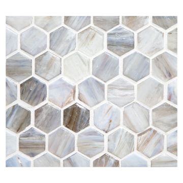 1" Hexagon glass mosaic in Bai color with a pearl finish.