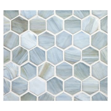 1" Hexagon glass mosaic in Luce color with a silk finish.