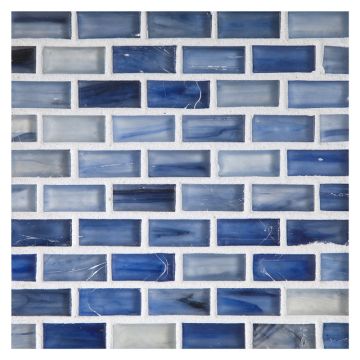 1/2" x 1" Mini Brick glass mosaic in Antiny color with a silk finish.
