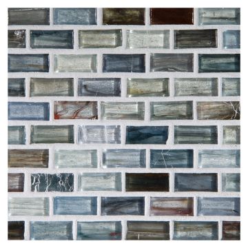 1/2" x 1" Mini Brick glass mosaic in Oxy color with a natural finish.