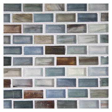 1/2" x 1" Mini Brick glass mosaic in Oxy color with a silk finish.