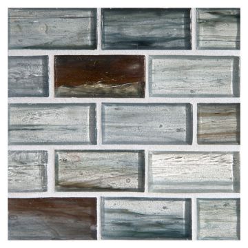 1" x 2" Brick glass mosaic in Oxy color with a natural finish.