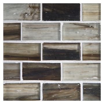 1" x 2" Brick glass mosaic in Nikael color with a silk finish.