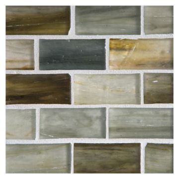 1" x 2" Brick glass mosaic in Stronom color with a silk finish.