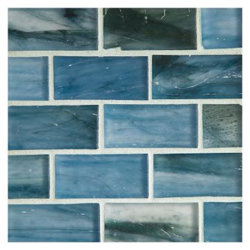 1" x 2" Brick glass mosaic in Iobine color with a silk finish.