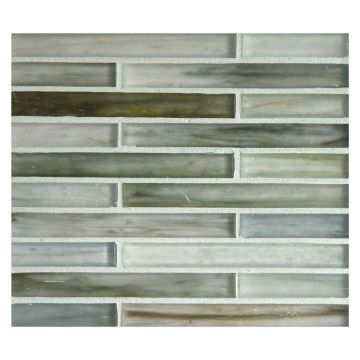 1/2" x 4" Brick glass mosaic in Selium color with a silk finish.