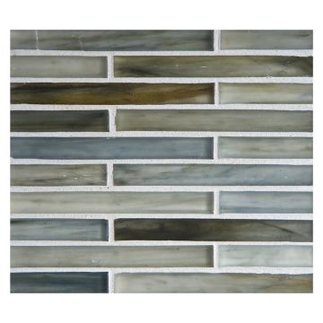 1/2" x 4" Brick glass mosaic in Stronom color with a silk finish.