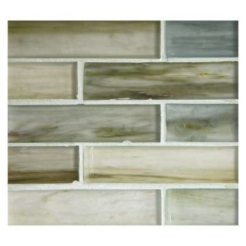 1" x 4" Brick glass mosaic in Selium color with a silk finish.