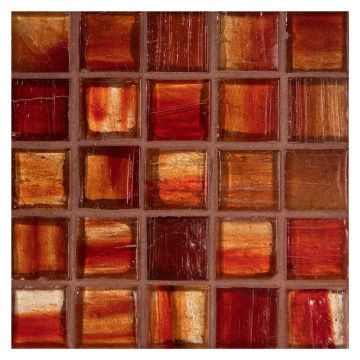 1" Square glass mosaic in Red color with a natural finish.