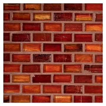 1/2" x 1" Mini Brick glass mosaic in Red color with a natural finish.