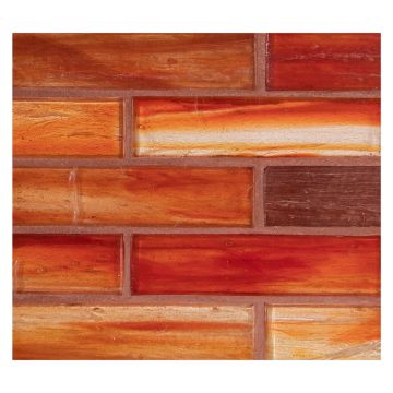 1" x 4" Brick glass mosaic in Red color with a natural finish.