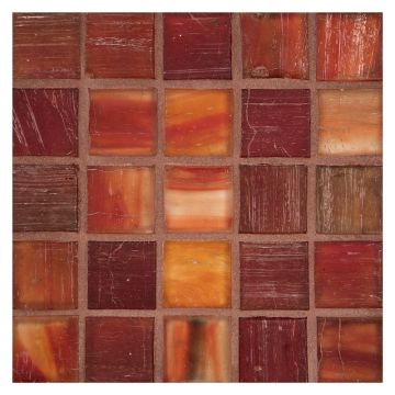 1" Square glass mosaic in Red color with a silk finish.