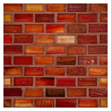 1/2" x 1" Mini Brick glass mosaic in Red color with a silk finish.