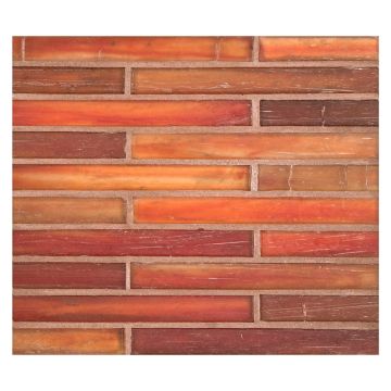 1/2" x 4" Brick glass mosaic in Red color with a silk finish.