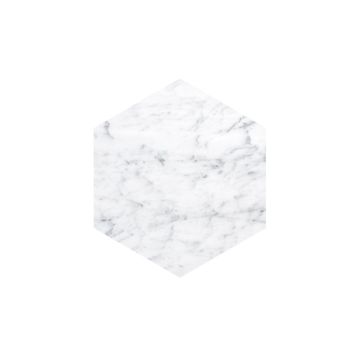 10-3/8" Hexagon field tile in honed Carrara marble.