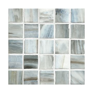1" Square glass mosaic in Bai color with a silk finish.