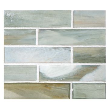 1" x 4" Brick glass mosaic in Pianso color with a pearl finish.
