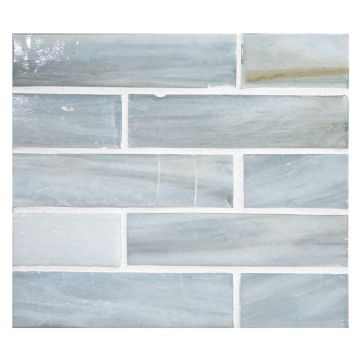 1" x 4" Brick glass mosaic in Luce color with a pearl finish.